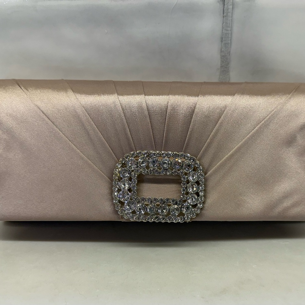 Elegant Satin Clutch with Rhinestone Buckle